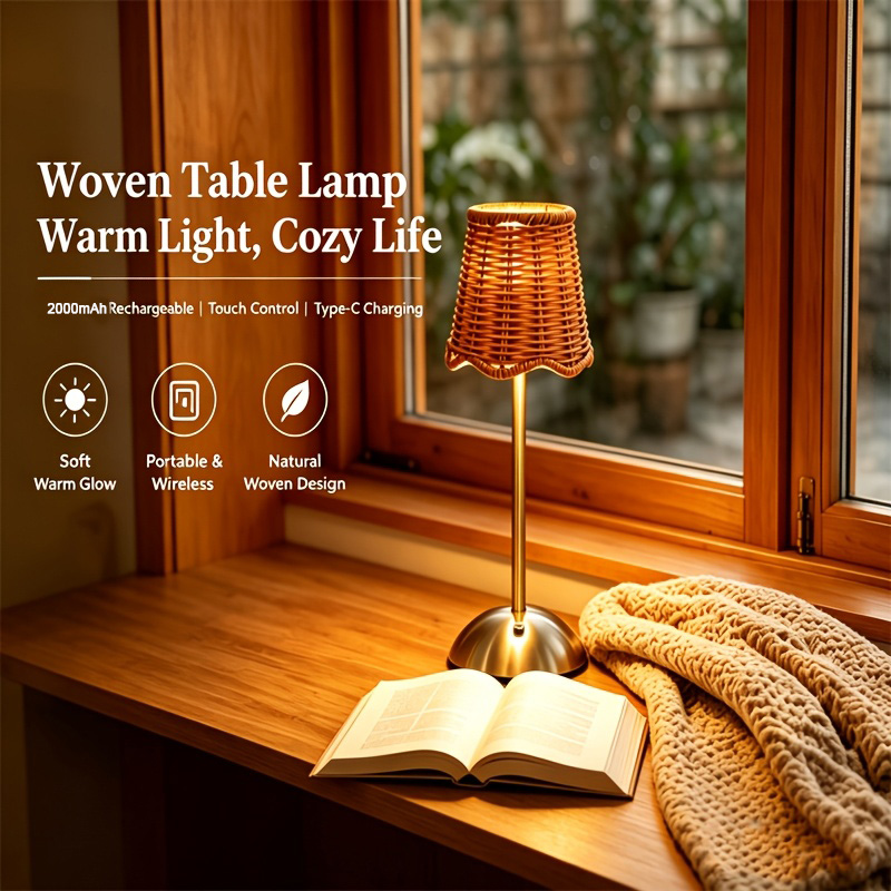 Renewable Energy Battery - Bohemian Woven Rattan Art Table Lamp