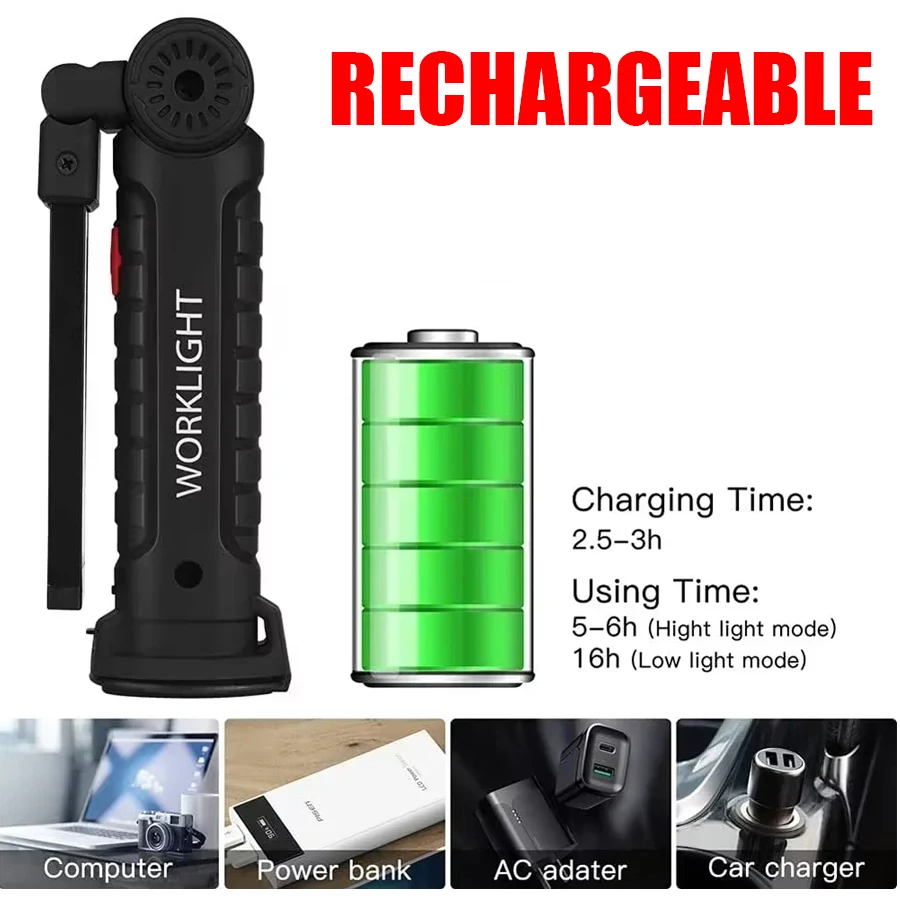 New Portable COB LED Flashligh - Renewable Energy Battery recension och pris