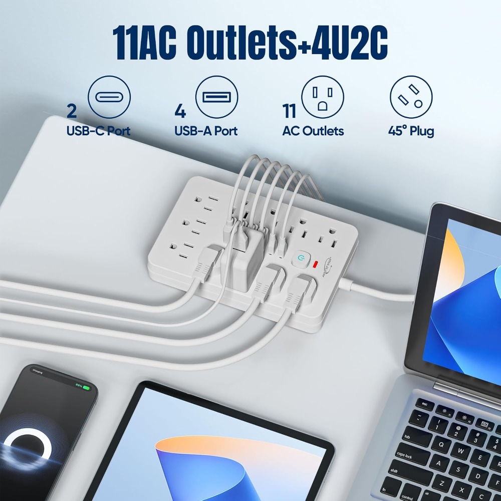 15 FT Flat Plug Surge Protecto - Ac Surge Protector recension och pris